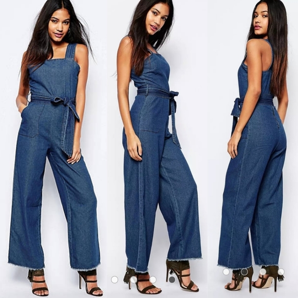 ASOS Pants - BooHoo Denim Tie Waist Jumpsuit/Overalls